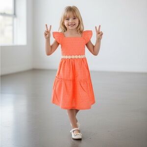 Penelope Mack Girls Daisy Sun Dress - coral